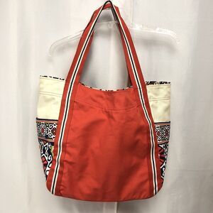 Vera Bradley LARGE Colorblock Tote Sun Valley Orange Blue Canvas Travel Bag